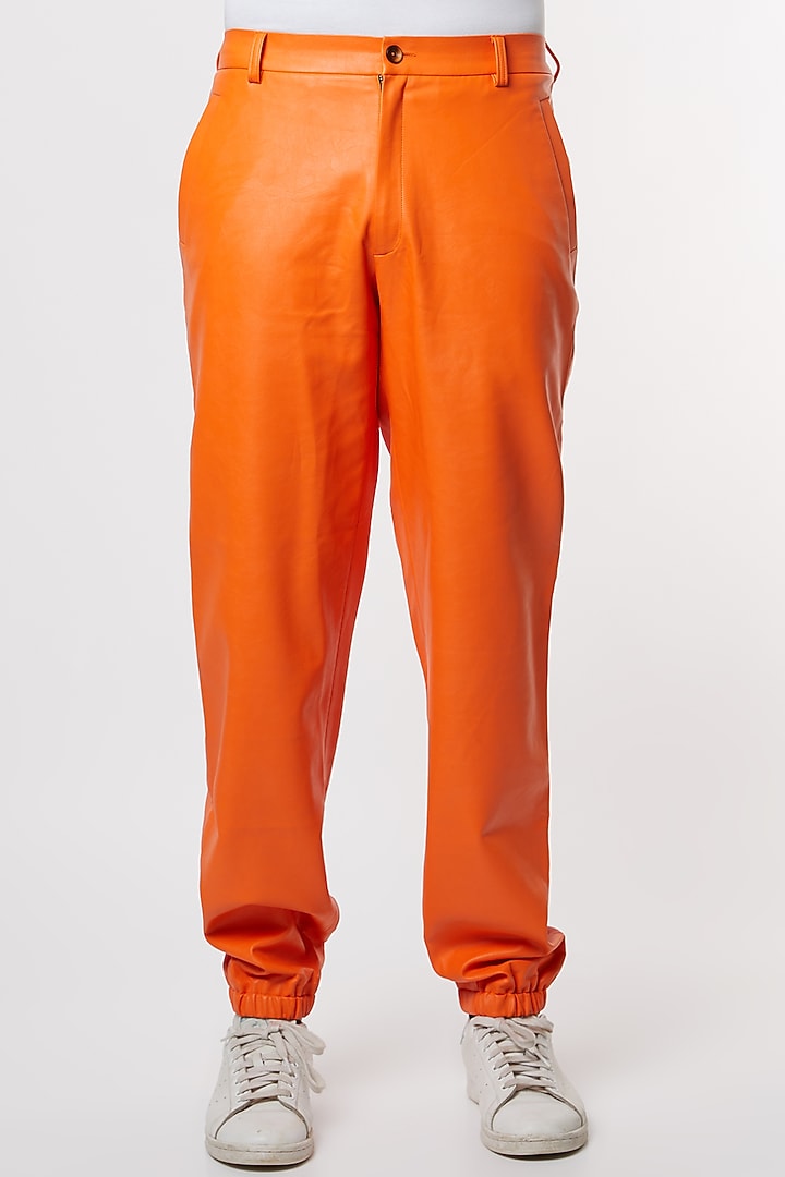 White & Orange Leather Pant Set by PAWAN SACHDEVA at Pernia's Pop Up Shop