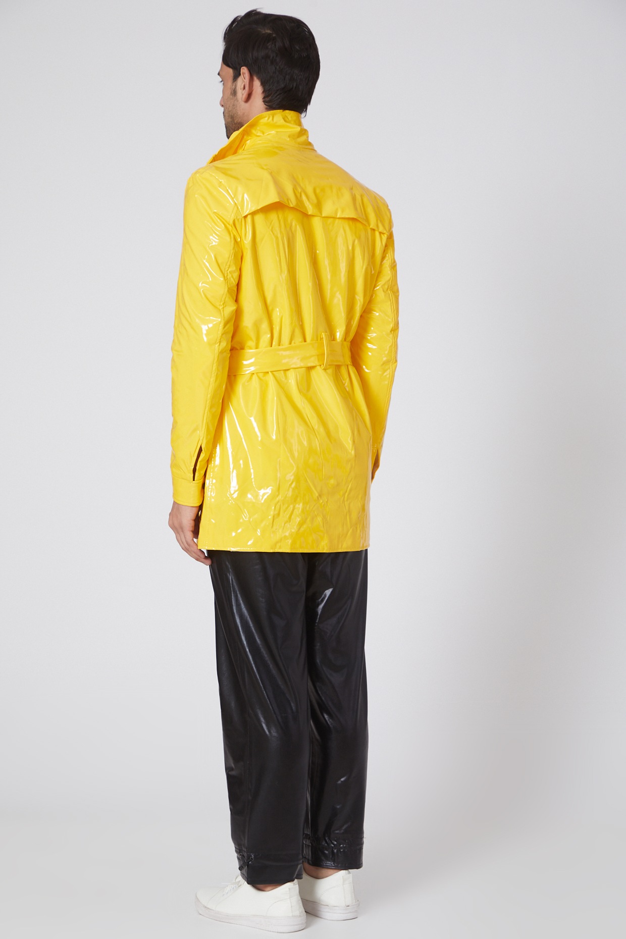 Neon Yellow Rexine Jacket Set by PAWAN SACHDEVA at Pernia's Pop Up