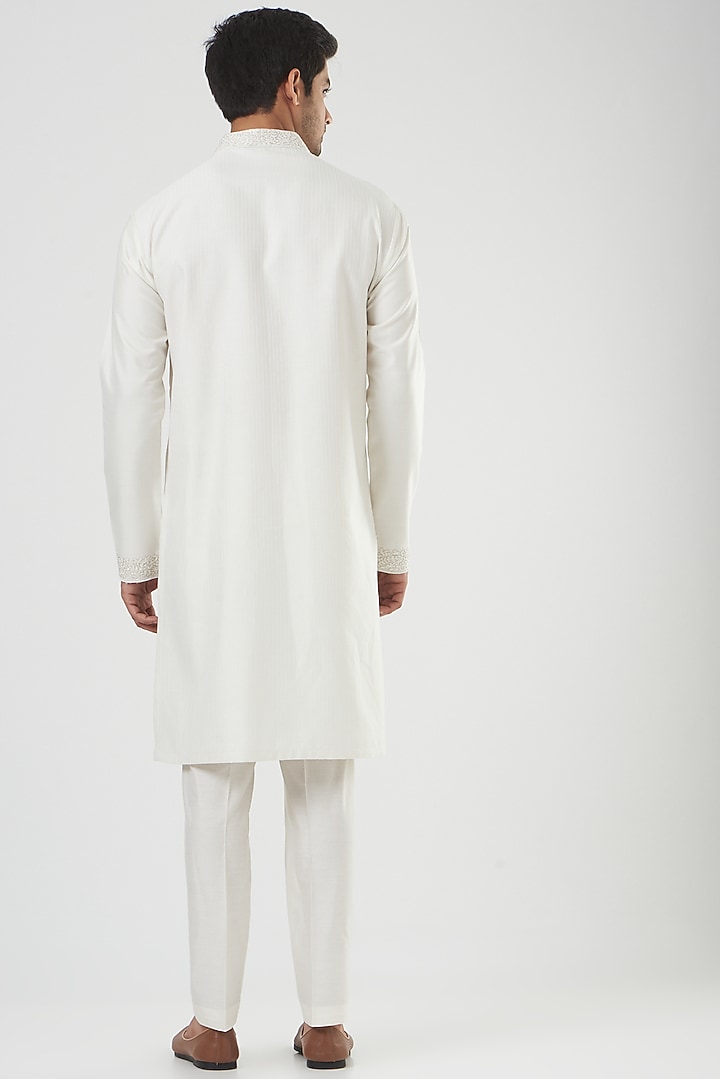 Ivory Katan Silk Kurta Set by PAWAN SACHDEVA at Pernia's Pop Up Shop