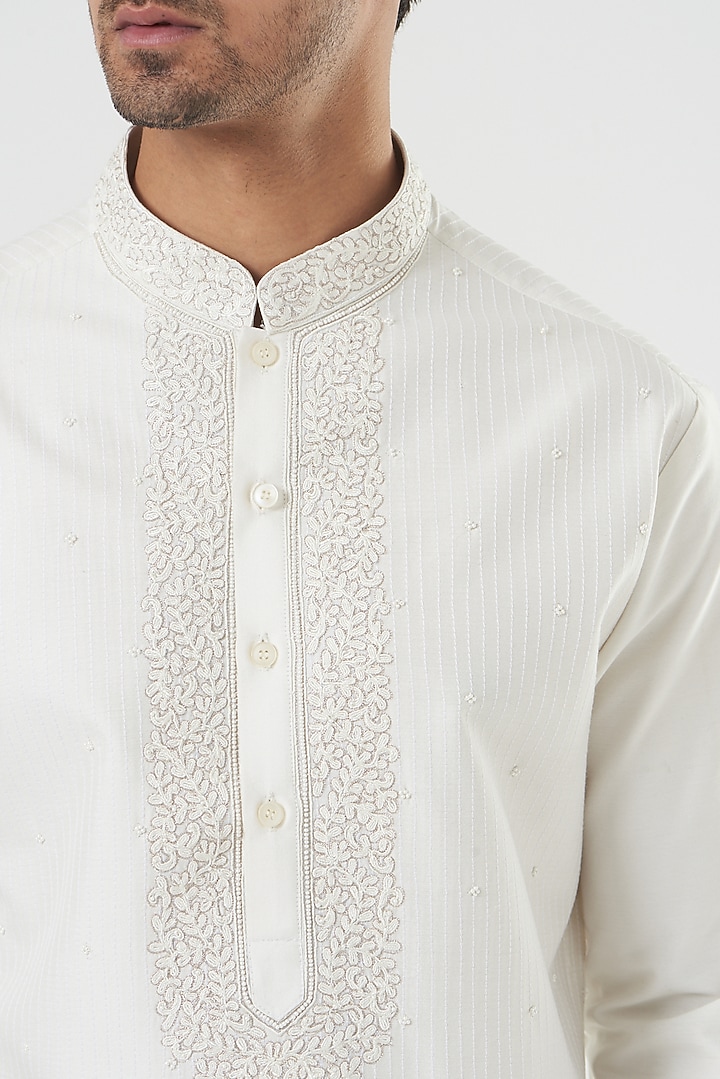 Ivory Katan Silk Kurta Set by PAWAN SACHDEVA at Pernia's Pop Up Shop
