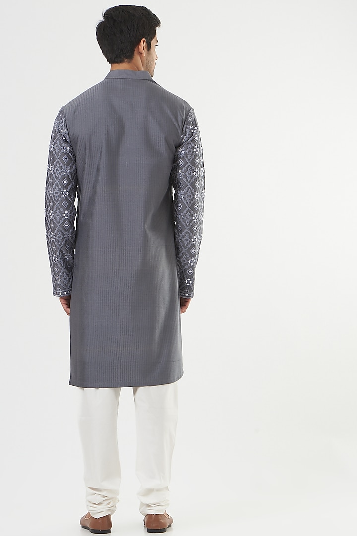 Grey Katan Silk Kurta Set by PAWAN SACHDEVA at Pernia's Pop Up Shop