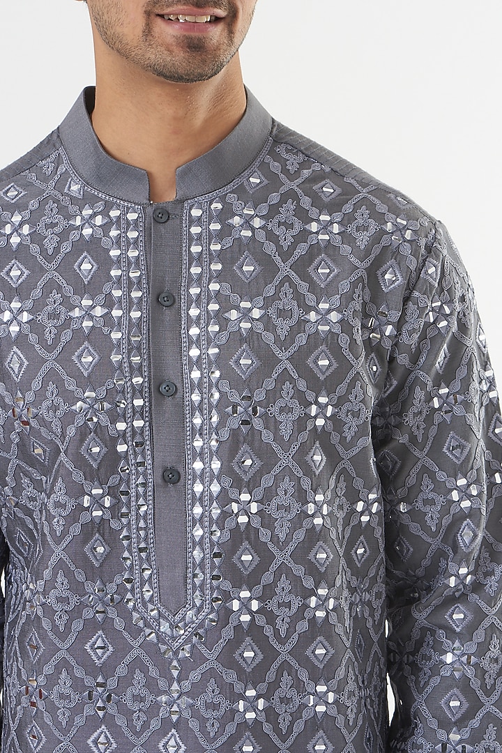 Grey Katan Silk Kurta Set by PAWAN SACHDEVA at Pernia's Pop Up Shop