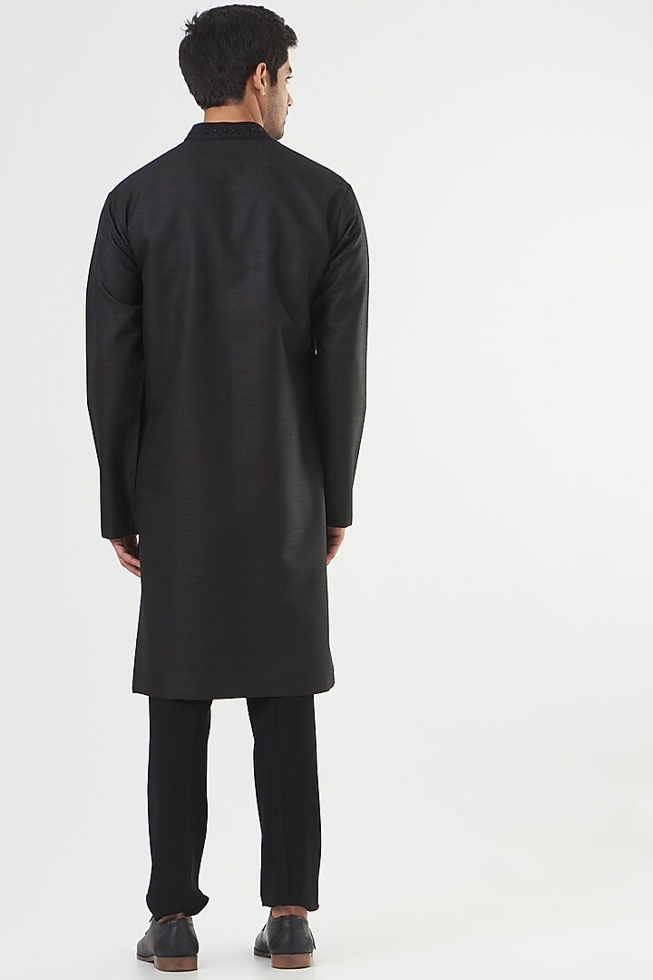 Black Khadi Silk Kurta Set by PAWAN SACHDEVA at Pernia's Pop Up Shop