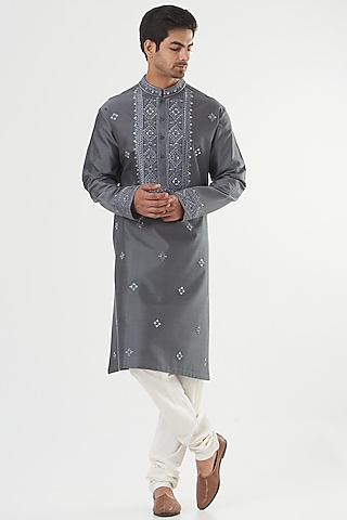 Grey Embroidered Kurta Set by PAWAN SACHDEVA