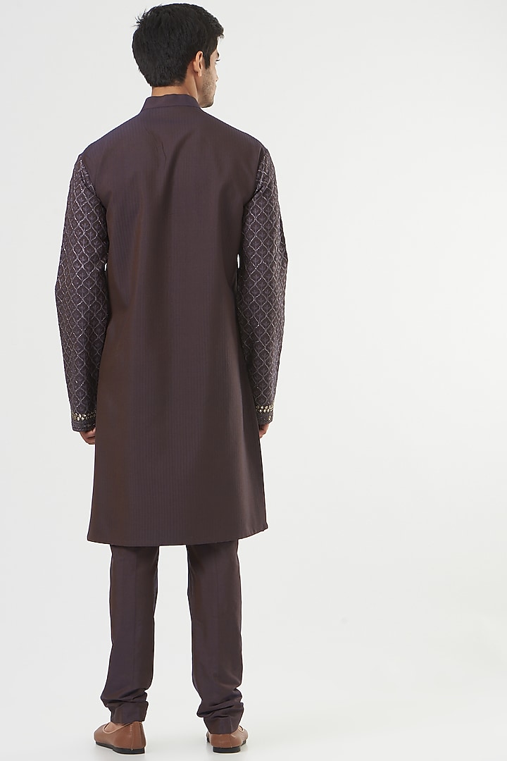 Purplish Brown Embroidered Kurta Set by PAWAN SACHDEVA at Pernia's Pop Up Shop