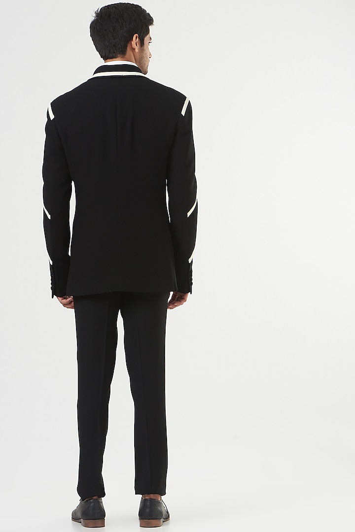 Black Lycra Tuxedo Set by PAWAN SACHDEVA at Pernia's Pop Up Shop