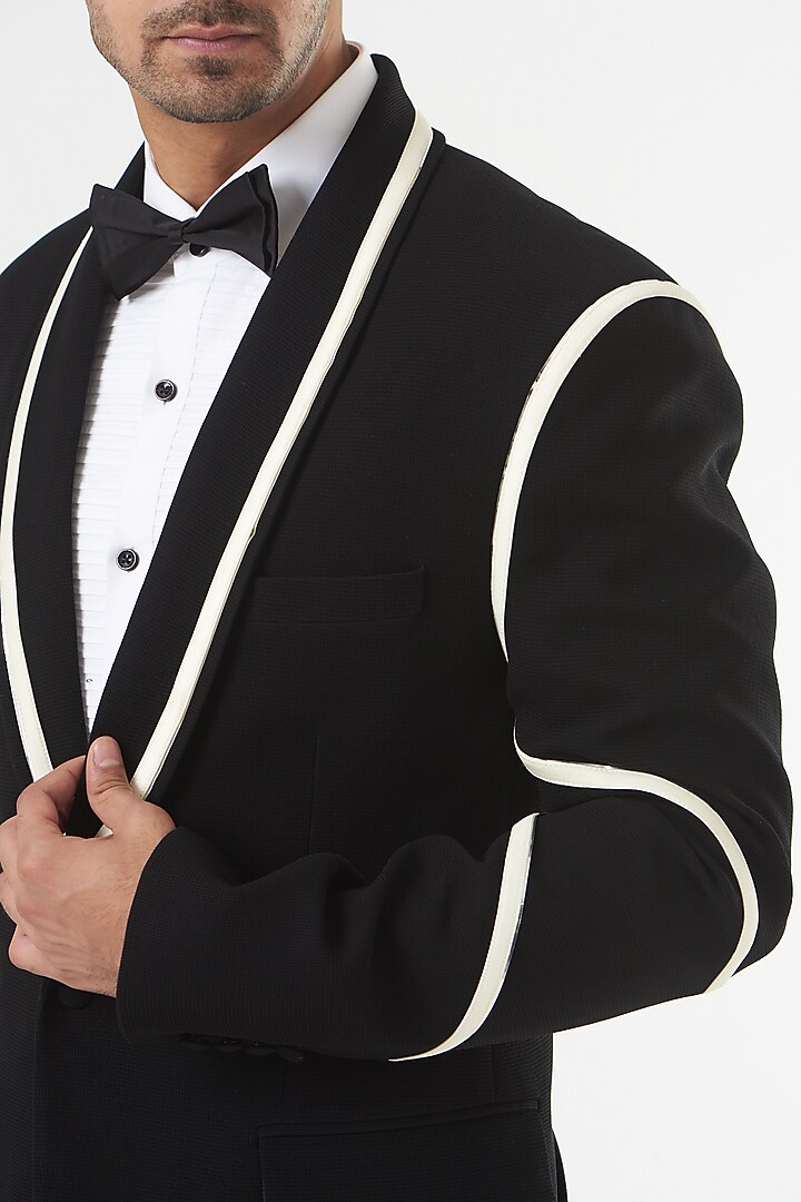 Black Lycra Tuxedo Set by PAWAN SACHDEVA at Pernia's Pop Up Shop