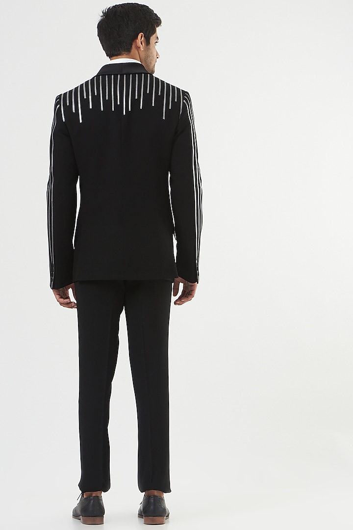 Black Lycra Tuxedo Set by PAWAN SACHDEVA at Pernia's Pop Up Shop