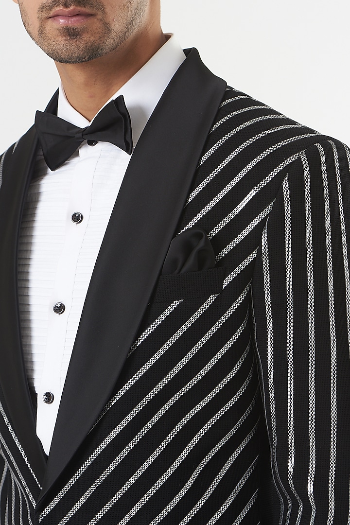 Black Lycra Tuxedo Set by PAWAN SACHDEVA at Pernia's Pop Up Shop