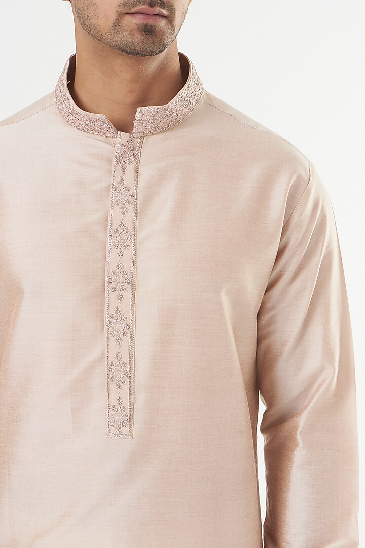 Nude Embroidered Kurta Set by PAWAN SACHDEVA at Pernia's Pop Up Shop
