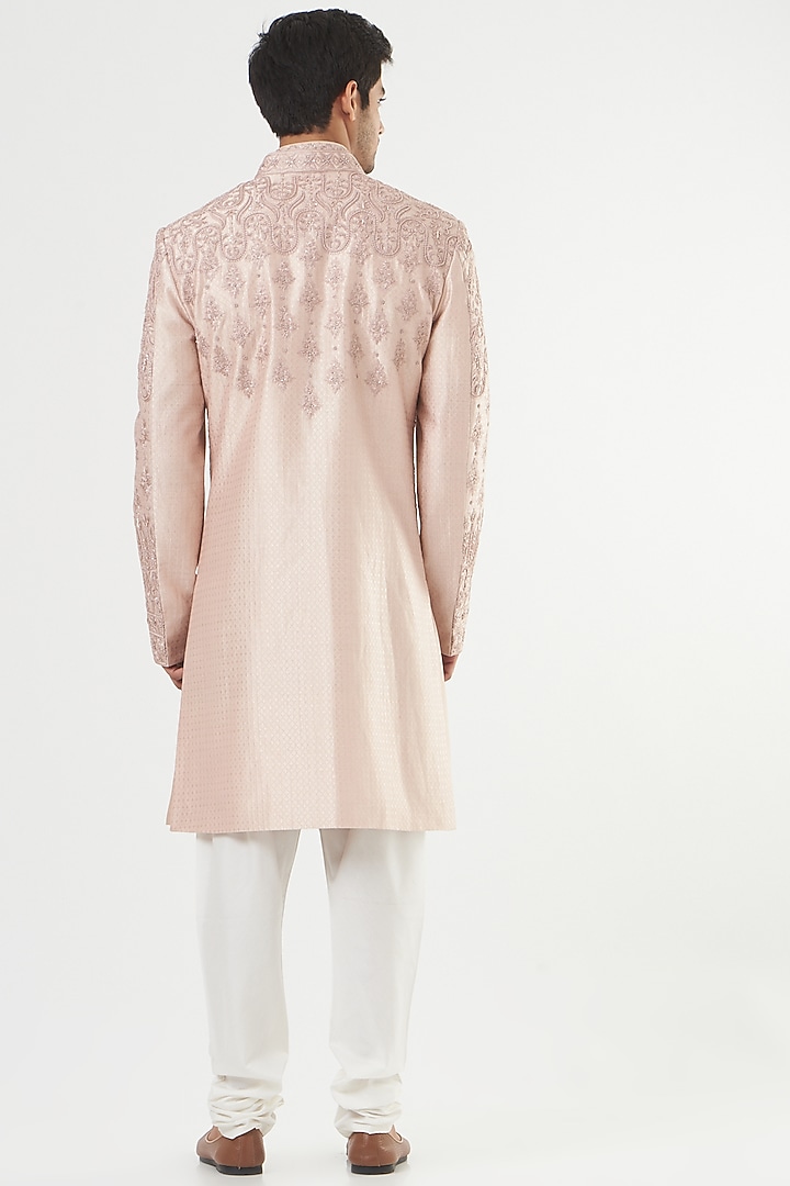 Rose Gold Embroidered Groom Sherwani Set by PAWAN SACHDEVA at Pernia's Pop Up Shop