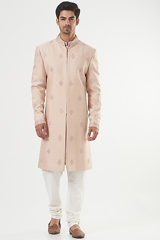 Nude Embroidered Indo Western Jacket With Kurta Set by PAWAN SACHDEVA