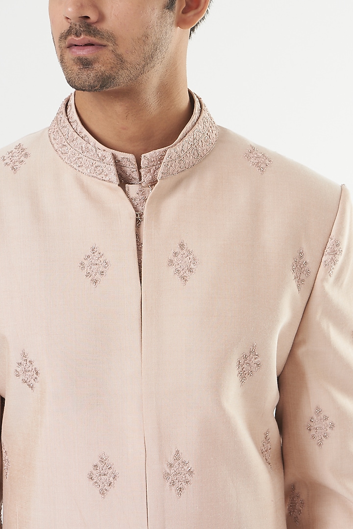 Nude Embroidered Indo Western Jacket With Kurta Set by PAWAN SACHDEVA at Pernia's Pop Up Shop