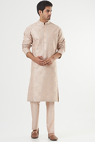 Nude Embroidered Kurta Set by PAWAN SACHDEVA