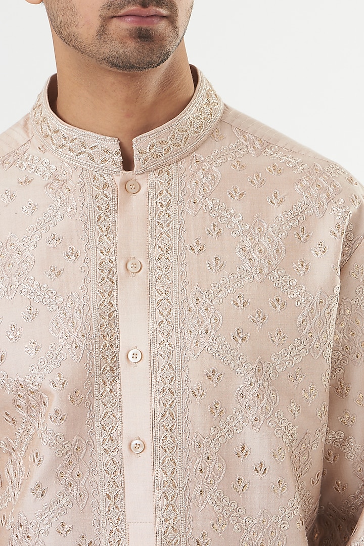 Nude Embroidered Kurta Set by PAWAN SACHDEVA at Pernia's Pop Up Shop