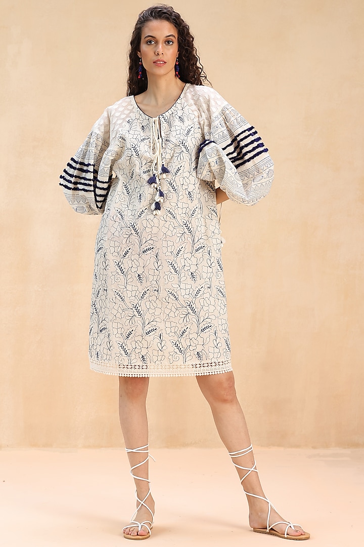 Ecru Cotton Printed & Cutwork Embroidered Tunic Vacation Dress by Payal Jain Pret at Pernia's Pop Up Shop