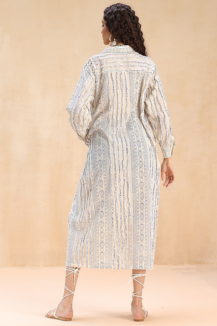 Ecru Cotton Fringe Embroidered Long Shirt by Payal Jain Pret at Pernia's Pop Up Shop