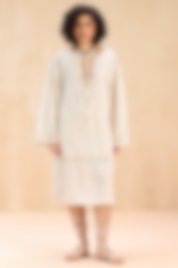 Ivory Cotton 3D Thread Embroidered Tunic Vacation Dress by Payal Jain Pret at Pernia's Pop Up Shop