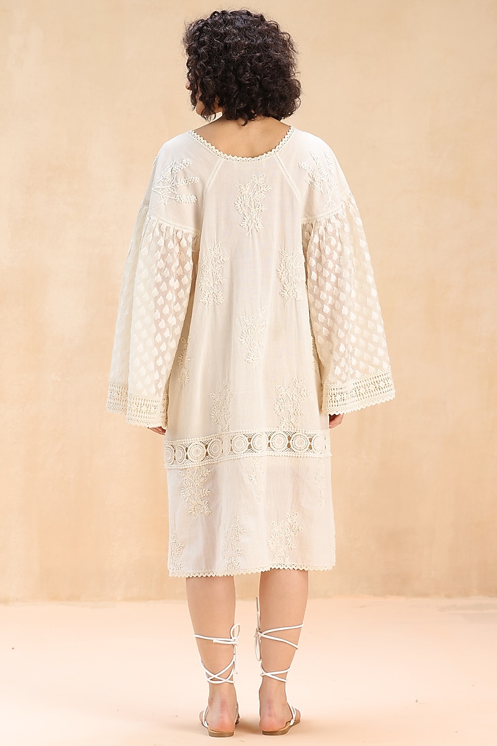 Ivory Cotton 3D Thread Embroidered Tunic Vacation Dress by Payal Jain Pret at Pernia's Pop Up Shop