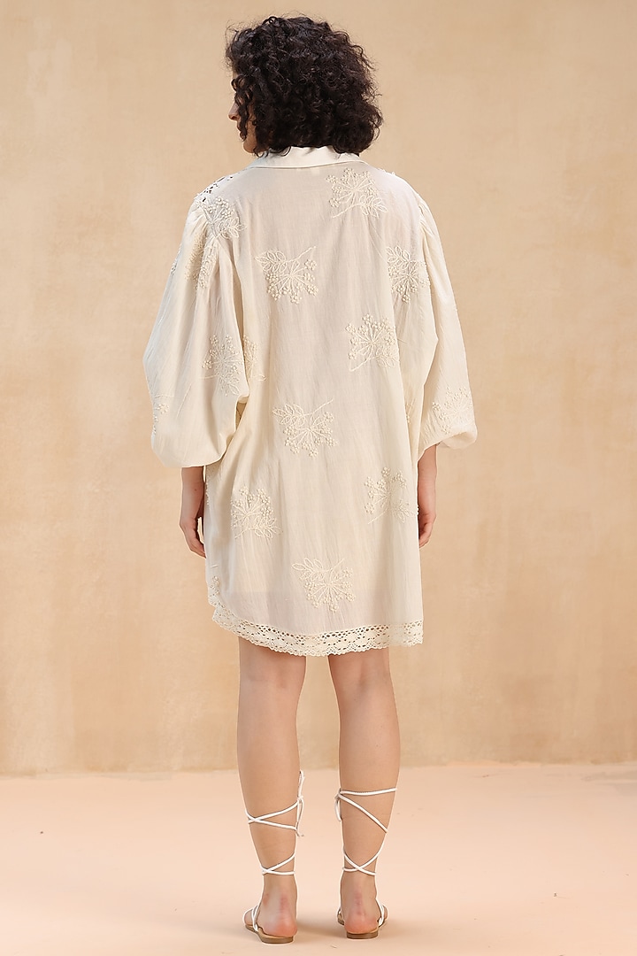 Ivory Cotton 3D Thread Embroidered Shirt Vacation Dress by Payal Jain Pret at Pernia's Pop Up Shop