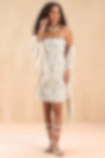 Ecru Cotton Cutwork Applique Mini Shift Vacation Dress by Payal Jain Pret at Pernia's Pop Up Shop