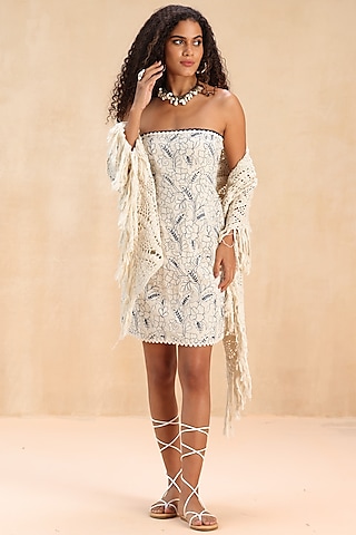 Ecru Cotton Cutwork Applique Mini Shift Dress by Payal Jain Pret