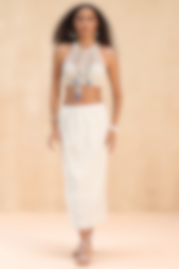 Ivory Cotton 3D Embroidered Beach Skirt by Payal Jain Pret at Pernia's Pop Up Shop