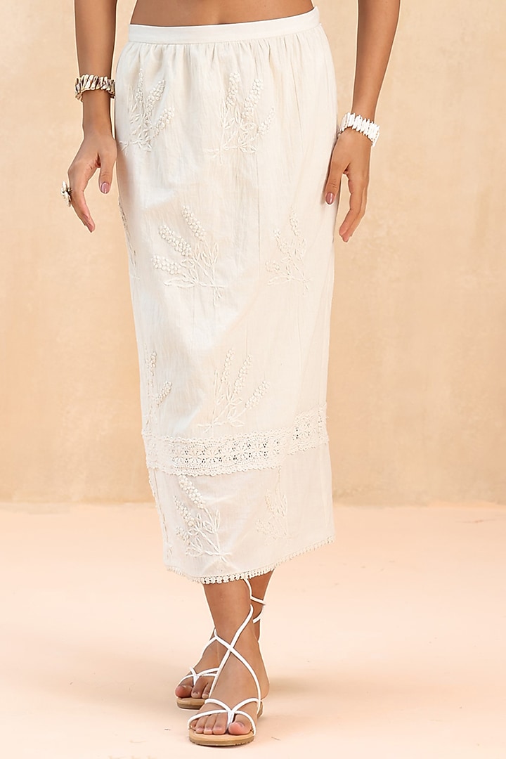 Ivory Cotton 3D Embroidered Beach Skirt by Payal Jain Pret at Pernia's Pop Up Shop