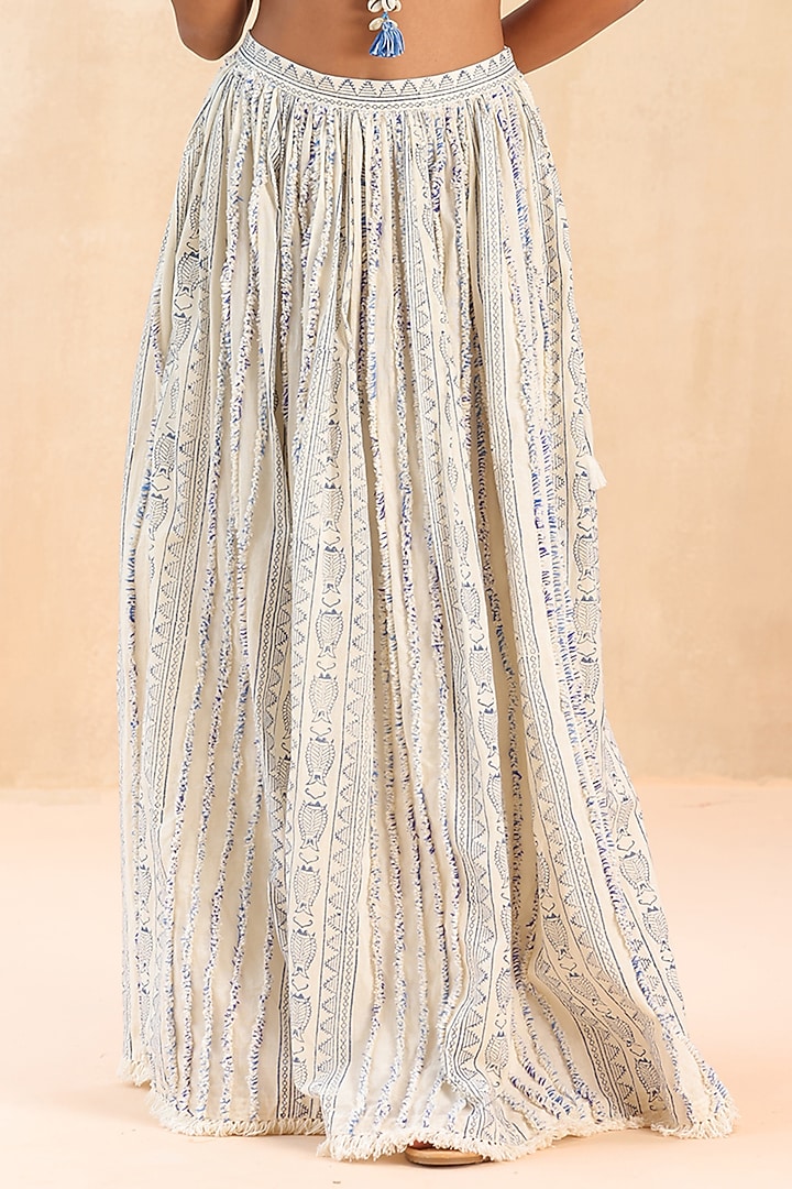 Ecru Cotton Fringe Gypsy Maxi Skirt by Payal Jain Pret at Pernia's Pop Up Shop