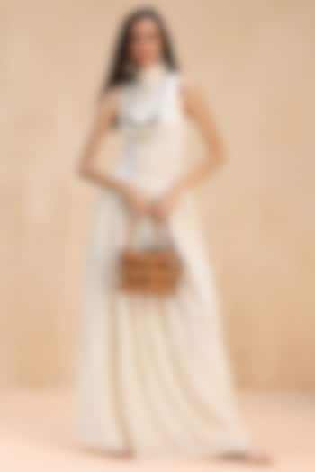 Ivory Cotton 3D Floral Embroidered Maxi Skirt by Payal Jain Pret at Pernia's Pop Up Shop