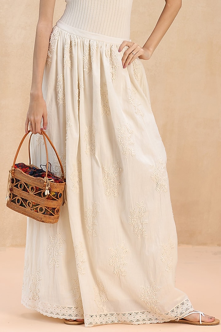Ivory Cotton 3D Floral Embroidered Maxi Skirt by Payal Jain Pret at Pernia's Pop Up Shop