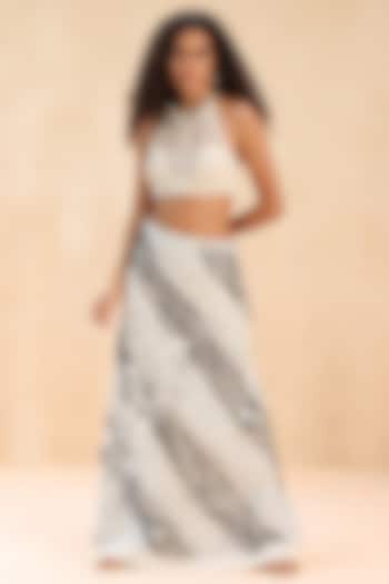 Ecru Cotton Fringe Embroidered A-Line Maxi Skirt by Payal Jain Pret at Pernia's Pop Up Shop