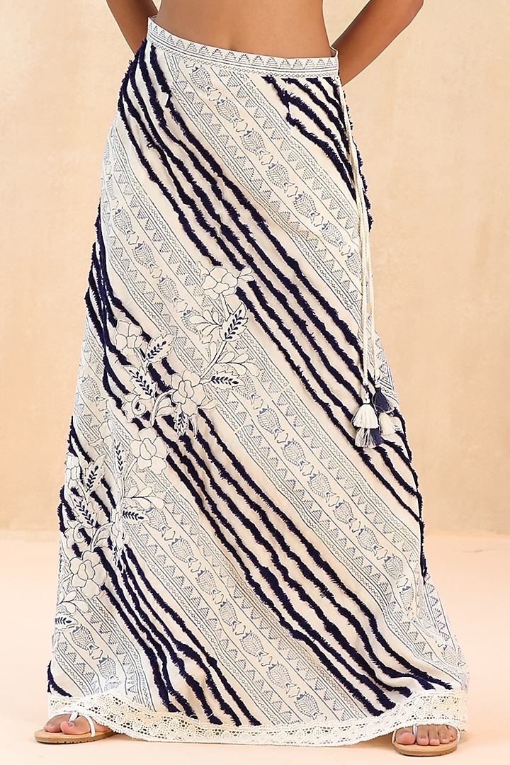 Ecru Cotton Fringe Embroidered A-Line Maxi Skirt by Payal Jain Pret at Pernia's Pop Up Shop