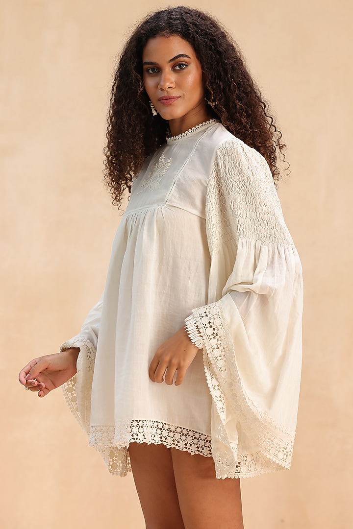 Ivory Cotton Floral Embroidered Top by Payal Jain Pret at Pernia's Pop Up Shop