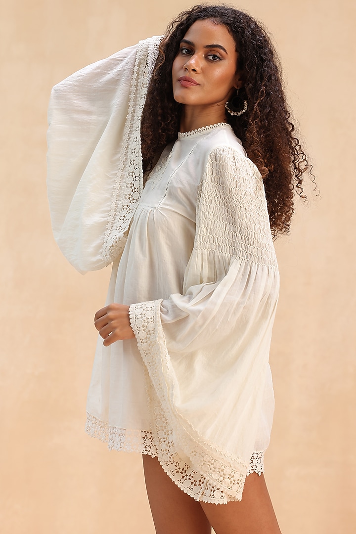 Ivory Cotton Floral Embroidered Top by Payal Jain Pret at Pernia's Pop Up Shop