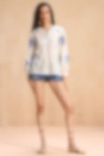 Ecru Cotton Floral Thread Embroidered Top by Payal Jain Pret at Pernia's Pop Up Shop