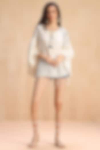 Ivory Cotton Stitch Embroidered Raglan Top by Payal Jain Pret at Pernia's Pop Up Shop