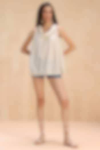 Off-White Cotton Jacquard Katruan Cowl Top by Payal Jain Pret at Pernia's Pop Up Shop