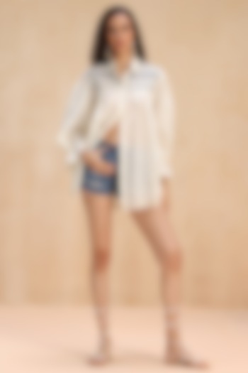 Ivory Cotton Embroidered Button-Down Shirt by Payal Jain Pret at Pernia's Pop Up Shop