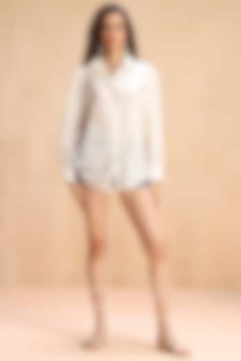 Ivory Cotton Embroidered Button-Down Shirt by Payal Jain Pret at Pernia's Pop Up Shop