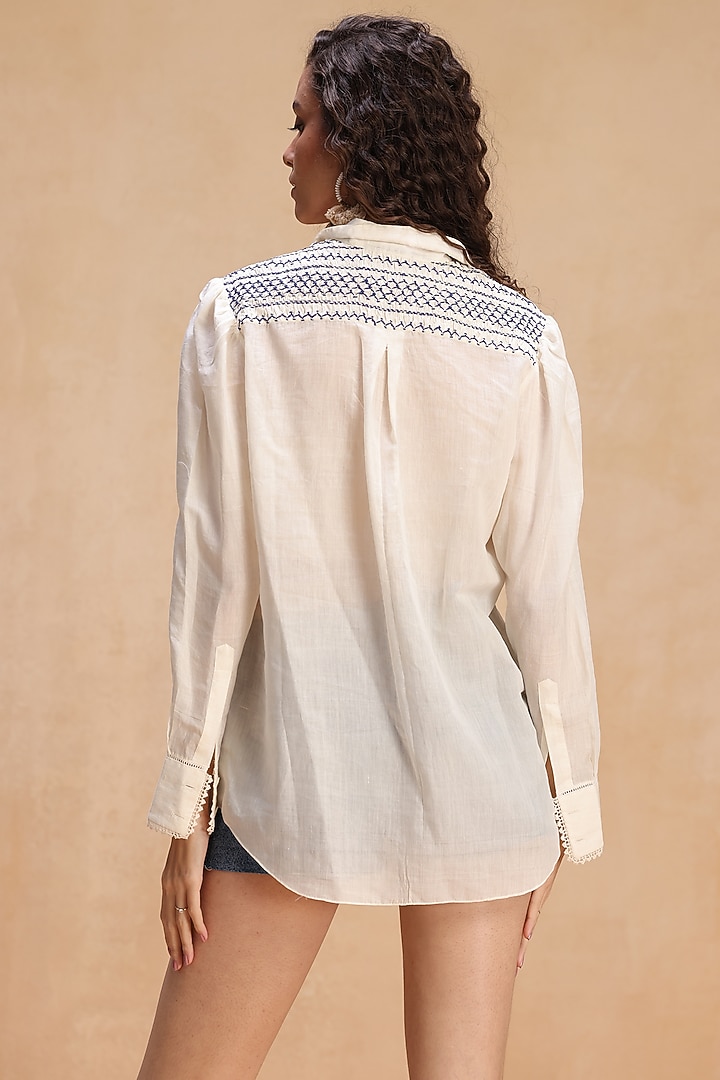 Ivory Cotton Embroidered Button-Down Shirt by Payal Jain Pret at Pernia's Pop Up Shop
