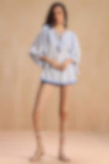 Sea Blue & White Cotton Boota Printed Top by Payal Jain Pret at Pernia's Pop Up Shop