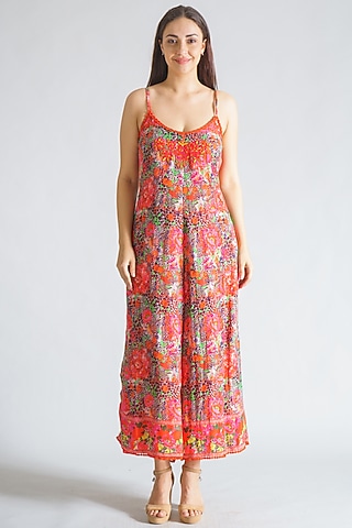 Red Floral Printed Jumpsuit by Payal Jain