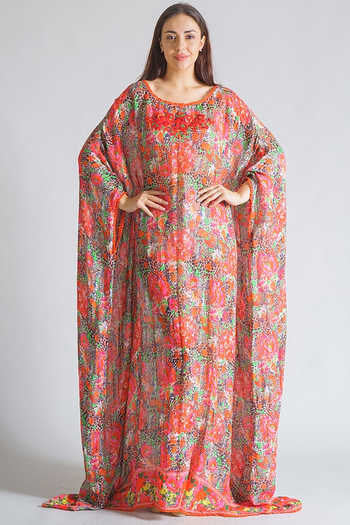 Red Floral Printed Kaftan by Payal Jain at Pernia's Pop Up Shop