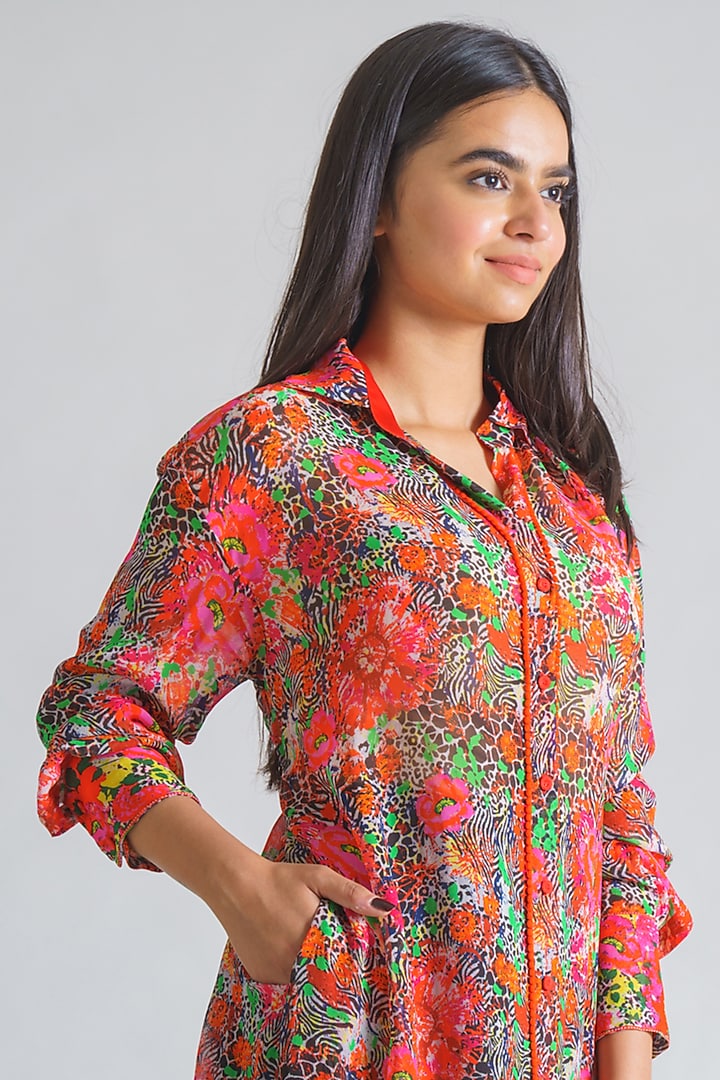 Red Printed Summer Shirt Dress by Payal Jain at Pernia's Pop Up Shop