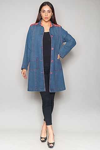 Cobalt Blue Embroidered Denim Jacket by Payal Jain