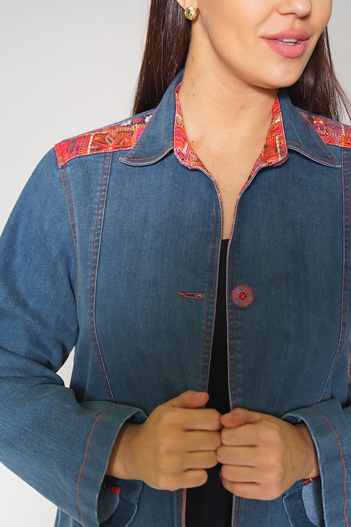 Cobalt Blue Embroidered Denim Jacket by Payal Jain at Pernia's Pop Up Shop