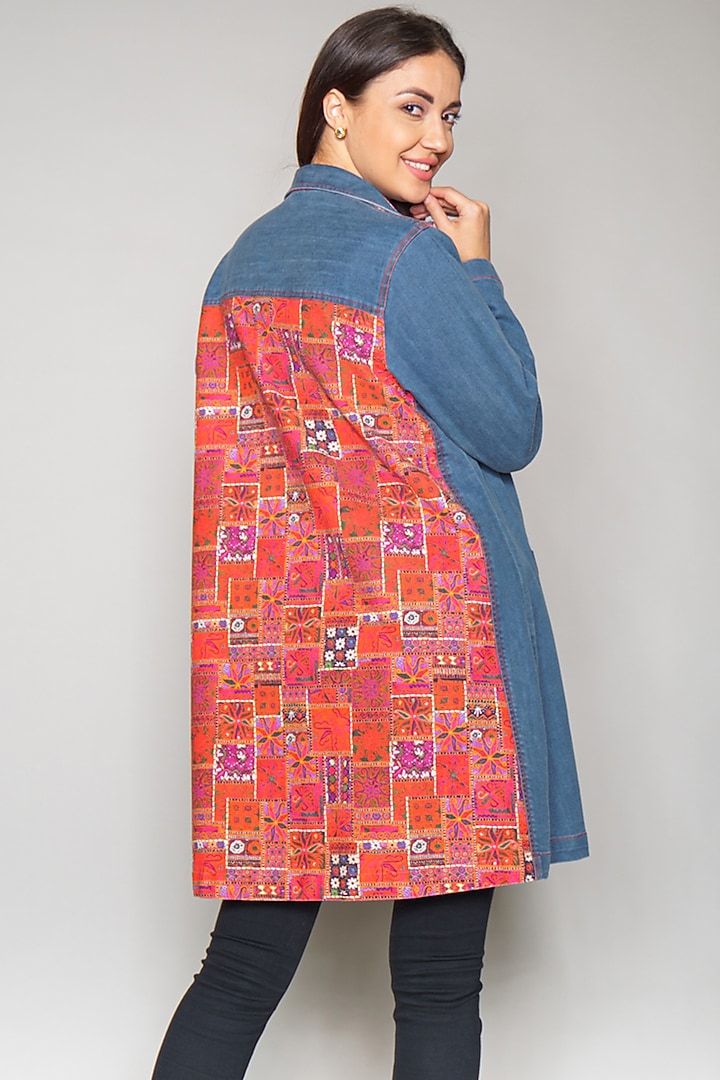 Cobalt Blue Embroidered Denim Jacket by Payal Jain at Pernia's Pop Up Shop