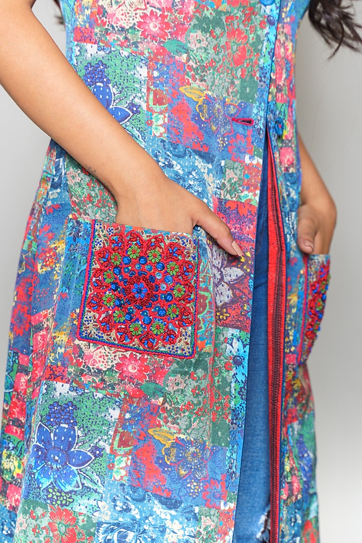 Cobalt Blue Embroidered Jacket by Payal Jain at Pernia's Pop Up Shop