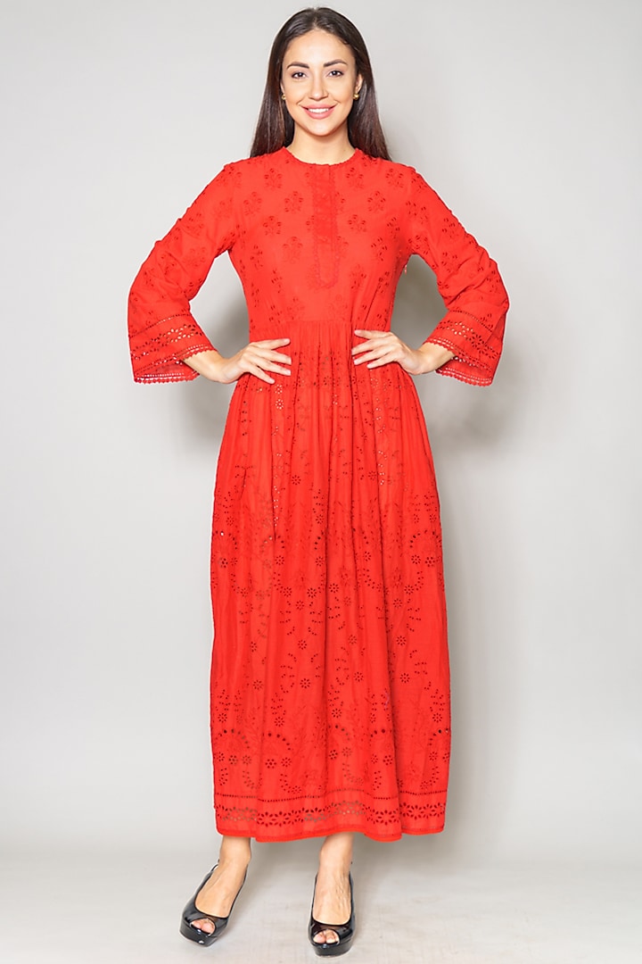 Red Embroidered Tunic Dress by Payal Jain at Pernia's Pop Up Shop